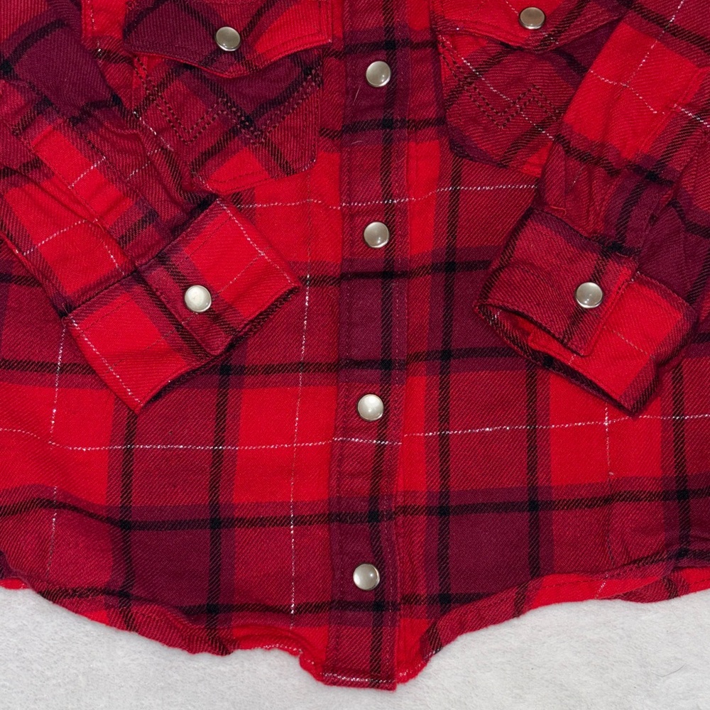 Wrangler Kids Red Plaid Button-Up Shirt Jacket - Classic Flannel Style - Picture 5 of 7